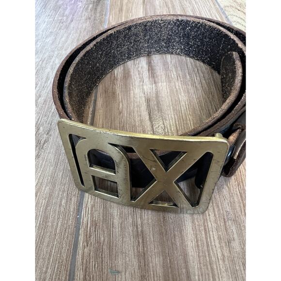 Vintage Armani Exchange AX Logo Buckle Belt Men's length 34 Leather Brass Buckle - Picture 1 of 11